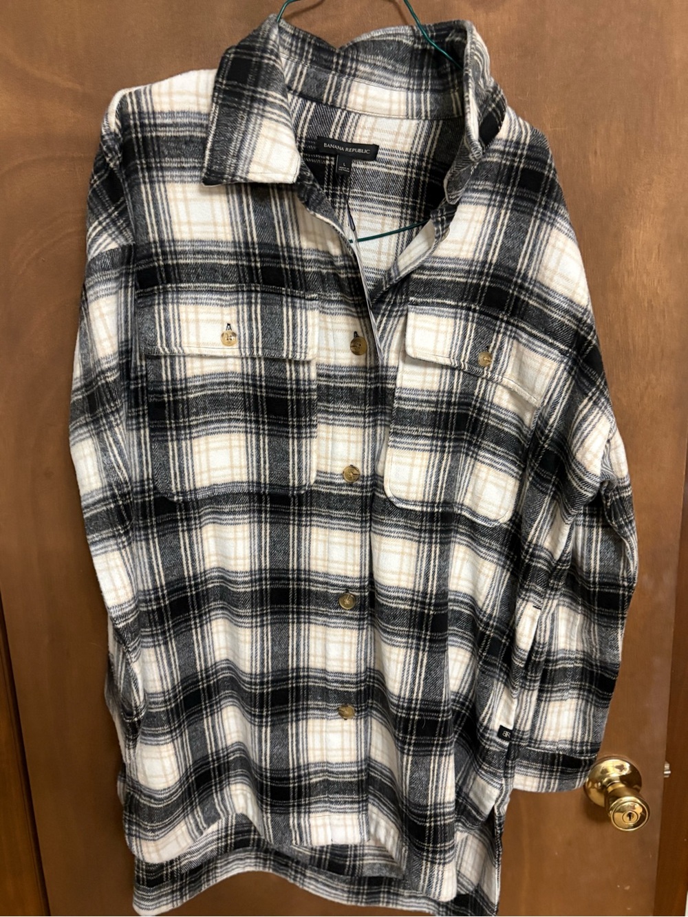 Banana Republic Black and White Plaid Button-Up Shirt Jacket